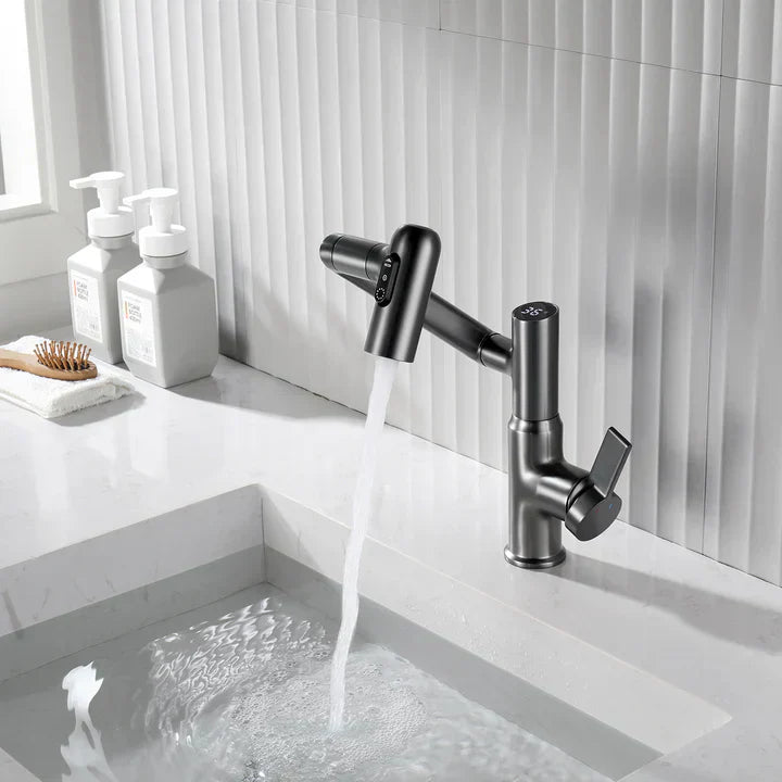 Lefton Single-Hole Rotatable Faucet with Temperature Display.