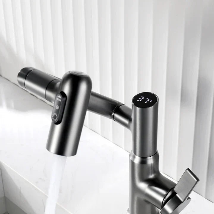 Lefton Single-Hole Rotatable Faucet with Temperature Display.